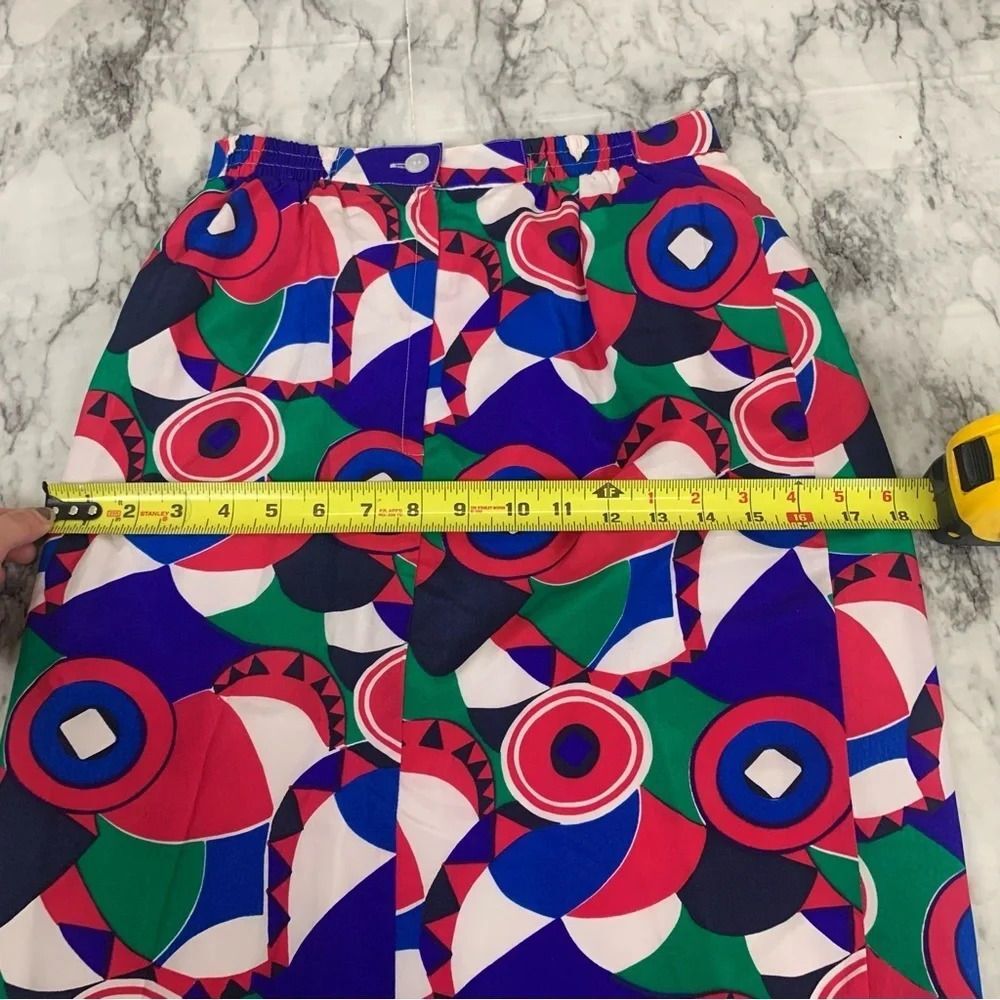 Sk & Company Vintage 70s 100% Silk Geometric Retro Print Skirt size 4 - Picture 5 of 7